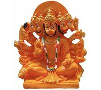 Panchmukhi Hanuman Murti/Statue Resin for Car/Home/Office Orange Sankat Mochan Hanuman Idol Statue Murti for Pooja Temple/Mandir Marble Showpiece Vastu Gift Decoration feng Shui (6” Height)