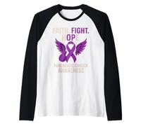 Pancreatic Cancer Awareness Fight Support Purple Ribbon Raglan Baseball Tee