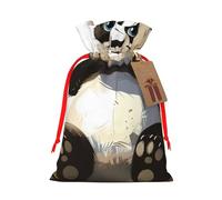Panda 1 Printed Christmas Drawstring Bags for Christmas Party Xmas Gift Wrapping, Red Ribbon, S