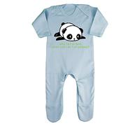 Panda 1 Why Fall in Love When You Can Fall Asleep Baby Romper Jumpsuit with feet, 0-3 Months, Pastel Blue