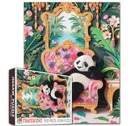 Panda 1000 Piece Jigsaw Puzzle Funny Animal Sitting on the Sofa Green Plants Flower Window Scene Mirrors Livingroom Bedroom Adult Beginner Family Activity DIY Craft Home Decor Gift 27x20 Inches
