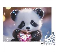 Panda 1000pc Shiny Heart Panda Heavy-duty Cardboard Puzzle for Adults Brain Teaser Lovers Leisure Entertainment Home Leisure Time Collectible Item 70x50cm/1000pcs