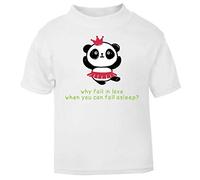 Panda 2 Why Fall in Love When You Can Fall Asleep Short Sleeve Cotton Toddler t Shirt, 1-2 Years, White