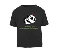 Panda 3 Why Fall in Love When You Can Fall Asleep Short Sleeve Cotton Toddler t Shirt, 1-2 Years, Black