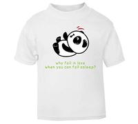 Panda 3 Why Fall in Love When You Can Fall Asleep Short Sleeve Cotton Toddler t Shirt, 1-2 Years, White