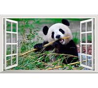 Panda 3D V001 Magic Window Wall Sticker Self Adhesive Poster Wall Art Size 1000mm Wide x 600mm deep (Large)