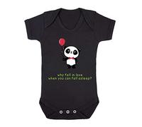 Panda 4 Why Fall in Love When You Can Fall Asleep Baby Grow Vest, 0-3 Months, Black