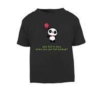 Panda 4 Why Fall in Love When You Can Fall Asleep Short Sleeve Cotton Kids t Shirt, 2-3 Years, Black