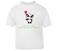 Panda 4 Why Fall in Love When You Can Fall Asleep Short Sleeve Cotton Toddler t Shirt, 1-2 Years, White
