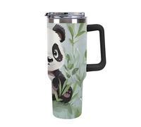 Panda 40 Oz Tumbler with Handle And Flip Straw, Vacuum Insulated Stainless Steel Tumbler Cups, Travel Coffee Mug, Dishwasher Safe & Bpa-Free, Reusable Water Bottle(black)