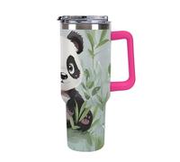 Panda 40 Oz Tumbler with Handle And Flip Straw, Vacuum Insulated Stainless Steel Tumbler Cups, Travel Coffee Mug, Dishwasher Safe & Bpa-Free, Reusable Water Bottle(Light Rose Red)