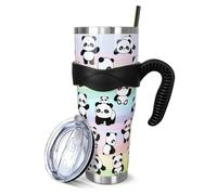 Panda 40 Oz Tumbler with Handle and Straw, Panda Large Big Stainless Steel Vacuum Insulated Tumbler Coffee Cup Travel Mug, Cute Panda Gifts for Women Men, Stuff Decor Accessories, Colorful White