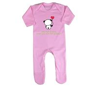 Panda 6 Why Fall in Love When You Can Fall Asleep Baby Romper Jumpsuit with feet, 6-12 Months, Pastel Pink