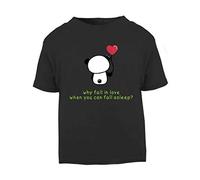 Panda 6 Why Fall in Love When You Can Fall Asleep Short Sleeve Cotton Kids t Shirt, 2-3 Years, Black