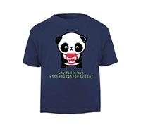 Panda 7 Why Fall in Love When You Can Fall Asleep Short Sleeve Cotton Kids t Shirt, 2-3 Years, Navy
