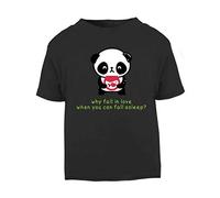 Panda 7 Why Fall in Love When You Can Fall Asleep Short Sleeve Cotton Toddler t Shirt, 1-2 Years, Black
