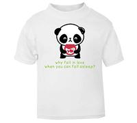 Panda 7 Why Fall in Love When You Can Fall Asleep Short Sleeve Cotton Toddler t Shirt, 1-2 Years, White