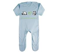 Panda 8 I’m Not Fat I’m Just Fluffy Baby Romper Jumpsuit with feet, 6-12 Months, Pastel Blue