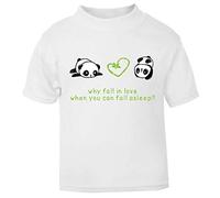 Panda 8 Why Fall in Love When You Can Fall Asleep Short Sleeve Cotton Toddler t Shirt, 1-2 Years, White