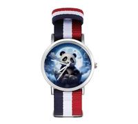 Panda Admiring The Moon Sport Watch for Men Women Nylon Strap Wrist Watch Analog Quartz Watch