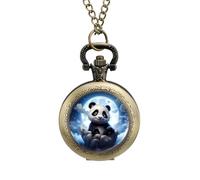 Panda Admiring The Moon Vintage Pocket Watch Alloy Pendant Watches Necklace Gift for Men Women Coppery-Style