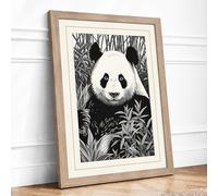 Panda Among Bamboo Botanical Framed Wall Art Print A4 Oak