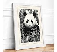 Panda Among Bamboo Botanical Framed Wall Art Print A4 White
