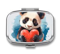 Panda and Heart Pill Case Box with 2 Compartment Medicine Vitamin Organizer for Purse Pocket 5.5x4cm
