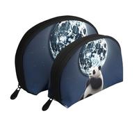 Panda and Moon Portable Shell Cosmetic Bag Set - Travel Makeup Organiser with Zipper & Inner Compartments