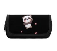 Panda and Rainbow Heart Balloons Cute Double Pencil Case Large Capacity Portable Zippered Pen Pouch Bag for Office Unisex