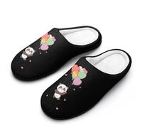 Panda And Rainbow Heart Balloons Men's Winter Slippers Memory Foam Cotton House Shoes Anti-Slip Rubber Sole Slippers 9-10（42-43）