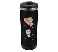 Panda and Rainbow Heart Balloons Printed Travel Mugs with Lids Unisex Reusable Hot Cold Stainless Steel Coffee Cups Tumblers