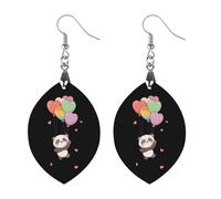 Panda And Rainbow Heart Balloons Printed Wooden Earrings for Women Trendy Lightweight Charms Pendant Jewelry Apricot Shaped