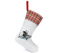Panda And Shark Sequin Christmas Stockings Decor Red