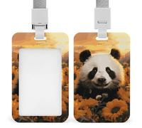 Panda and Sunflower Badge Holder with Lanyard - Waterproof Hard Plastic ID Card Holder Professional Name Tag Vertical ID Card Name Badge for Office Nurse Doctor Teacher