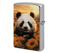 Panda and Sunflower Lighter Case Metal Protective Cover with Double-Sided Art Design, Cool Lighters Pouch Shockproof Lighter Cover for Men Women Gifts, Lighters Not Included