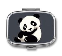 Panda Animal Pill Box 2 Compartment, Portable Pill Case with Mirror for Pocket Purse Travel, Mini Metal Medicine Organizer for Vitamins Fish Oil