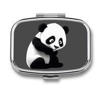 Panda Animal Pill Box 2 Compartment, Portable Pill Case with Mirror for Pocket Purse Travel, Mini Metal Medicine Organizer for Vitamins Fish Oil