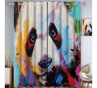 Panda Animal Print Blackout Curtains Abstract Oil Painting Eyelet Soft Thermal Insulated Curtains, Multicolor Eyelet Window Drapes for Bedroom Living Room W 31.5" x L 63"In, 2 Panels
