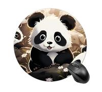 Panda Animal Round Mouse Pad, Non-Slip Rubber Base Waterproof Washable, Computer Mouse Mat for Office Gaming Studying, Premium-Textured Durable Portable Circle Mousepad for Desktop PC Notebook