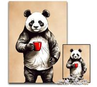Panda Animals Coffee 1000 Piece Puzzle Wooden Jigsaw Puzzles Interactive Family Game Brain Challenge Educational Toy 1000 PCS(75x50cm)
