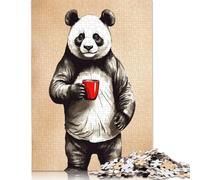 Panda Animals Coffee Puzzle for Adults 1000 Pieces Wood Puzzles Home Educational Games DIY Toys 1000pcs (75x50cm)