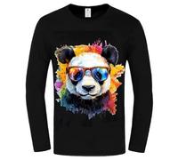 Panda Art Abstract Animal 3D Print T-Shirt Women's Men's Long Sleeve Tops Retro Casual O-Neck Gym Workout T-Shirts