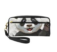 Panda Art Printed Leather Makeup Bags with Wrist Strap Portable Travel Toiletry Bag Cosmetic Organizer Bag for Women
