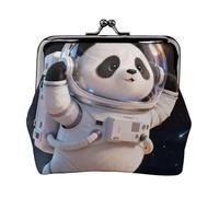 Panda Astronaut Space Leather Coin Purse for Women-Small Kiss Lock Wallet, Mini Card Holder for Keys Lipstick, Cute Change Purse for Travel