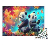 Panda Autumn 1000 Piece Jigsaw Puzzle Recycled Cardboard for Adults Stress Relief Eco-Friendly Premium Quality Two Pandas in Colors Brain Teaser Mental Stimulation Solo Leisure Indoor Game 52x38cm/100