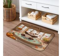 Panda Autumn Quick Dry Bath Mat, Cute Cartoon Leaves Pumpkin Absorbent Non Slip Shower Mat, Seasonal Flannel Washable Bath Rugs for Bathroom Toilet Restroom Decorative 16x24 Inch