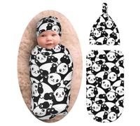 Panda Baby Stuff Newborn Swaddle Blankets Cute Baby Wrap Baby Receiving Blanket Soft with Beanie Hat Sets Gifts for Infant Boy Girl Baby Shower