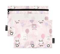 Panda Balloon Peach Cute Zip Pencil Pouches with Clear Window Large Pencil Bags Big Capacity 3 Rings Binder Pocket for Storing School Office Supplies Multicolored 2 PCS