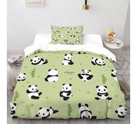 Panda Bamboo Bedding Set 2 Pieces 3D Digital Printing Animal Theme Duvet Cover Set Chic Breathable Quilt Cover Girl Woman with Pillowcase Single（135x200cm）